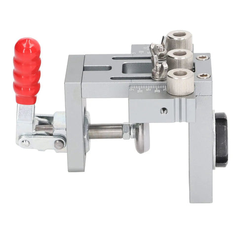 Heavy Duty Aluminum Alloy Dowel Jig Kit With Precision Drill Bits, Bang On Target woodworking hole guide with red handle