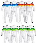Go Kart Racing Suit Water Resistant Digital Print Breathable Fabric For Adults Youth And Kids White Red Size XL 58 Custom Team Colors Sponsor Logos Fade Resistant Print For Real Race Day Vibes with various team colors displayed