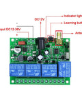 Four Channel Wireless Remote Control Switch Kit 433MHz 12V 24V 36V 10A Receiver With Two Transmitters For Garage Doors Motors Industrial Equipment And Home Automation Simple Install Wide Voltage Range Durable Build receiver board with antenna and 4 relays