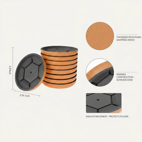Round Furniture Sliders Three Point Five Four Inch PEVA Pads For Hardwood Tile And Laminate Floors, stack view and material detail