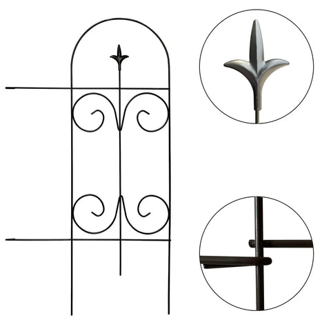 Front view of Rustproof Wrought Iron Garden Fence Border 32 Inch High And 20 Feet Long Across 14 Panels No Dig Fence For Flower Beds