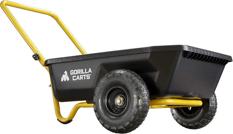 Poly Dump Cart With Foldable Handle 2-Wheel Garden Wagon 4 Cubic Feet Capacity 300 Lb Load Heavy Duty Utility Cart Black Yellow