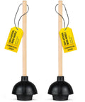 Heavy Duty Toilet Plunger For Home And Pro Use, Commercial Grade With Solid Wood Handle, Double Thrust Rubber Cup, 22 Inch, 2 Pack