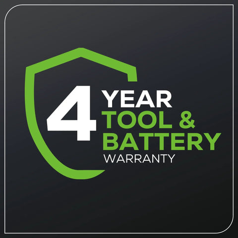 4 Year Tool & Battery Warranty graphic for No Hassle 60V Cordless String Trimmer And 540 CFM Air Blower Yard Work Combo Set.