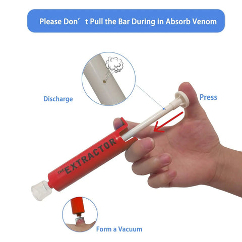 All Purpose Snake Bite Kit For Humans And Pets With Venom Extractor Pump showing suction function in hand