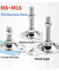 Rock Solid Adjustable Leveling Feet M8 To M16 Thread 304 Stainless Steel showing elliptical and hook mount types.