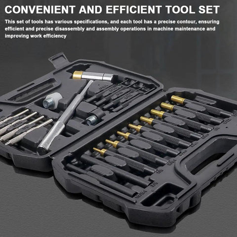 21 Piece Heavy Duty Punch Tool Set With Double Sided Copper Hammer, Four Interchangeable Heads For Auto And Mechanical Work, Protected Steel Chisel Pin Kit To Fix Tough Jobs Like A Pro, in case