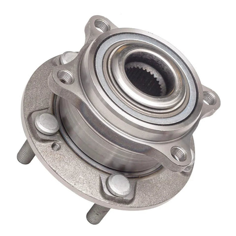 Front Wheel Hub And Bearing Assembly For Hyundai Santa Fe 2007 To 2014 Santa Fe XL And Sport Veracruz 2011 To 2012 Kia Sorento 2011 To 2015 5 Lug ISO TS16949 Certified Premium Quality Wheel Hub Bearing To Restore Smooth Ride, silver metal front view