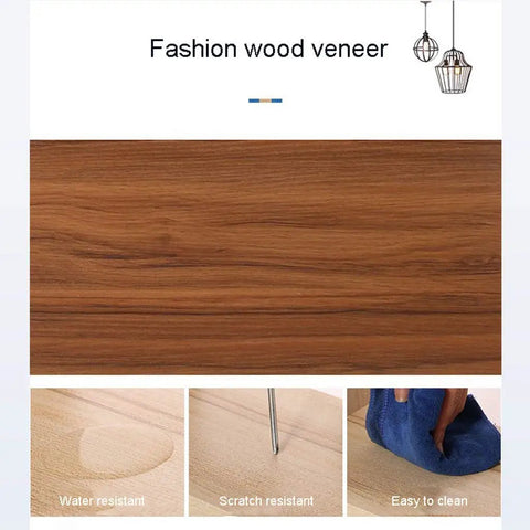 Close-up view of fashion wood veneer showcasing water, scratch resistance, and easy cleaning features. Top Notch Heavy Duty Free Standing Closet Rack With Extra Long Hanging Rods And Rock Solid Steel Frame For Roomy Apparel Stash And Zero Sweat Fast Assembly.
