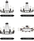 Rustic Farmhouse Round Pendant Lighting 6-Light Chandelier In Oil-Rubbed Bronze, various angles showing open frame design.