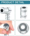 Product detail view of 90 Degree Grease Coupler Adapter for Grease Guns 3 Jaw Fitting Tool with Sleeve Locking Angled Coupler.