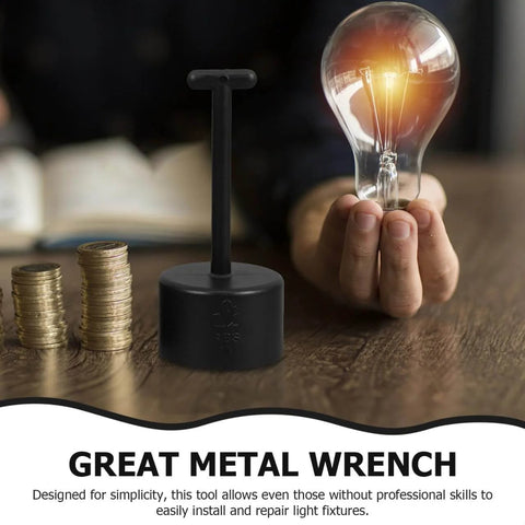 Person holding light bulb next to black socket wrench tool, part of Nonslip Socket Ring Removal Tool For E14 E26 E27 G9 Lamps No Sweat Install