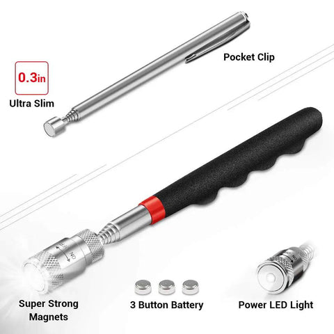 LED Telescoping Magnetic Pickup Tool Set For Hard To Reach Places with ultra-slim 0.3 in tool and strong magnets