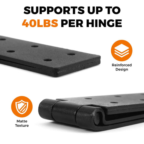 Heavy Duty 270 Degree Folding Butt Hinges for Outdoor Wood Gates, matte black texture, reinforced design, supports 40lbs