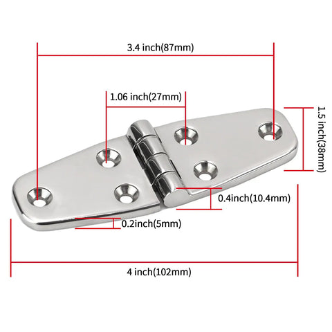 Marine Grade Stainless Steel Boat Hatch Hinge Set Heavy Duty Tough As Nails Four Inch By 1.5 Inch Hinges With Screws For Cabinets Doors