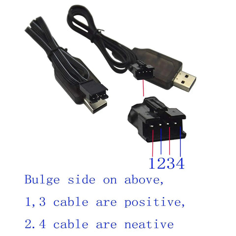 2 Pack 7.4V Battery Charger Cable With SM-4P 4-Pin Plug For 2 X 3.7V 400mA RC Boat Batteries UDI001 UDI008 UDI009 HJ808 HJ812 USB