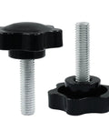 Grab These Solid M8 X 30mm Hex Clamping Knobs 2 Pack Black Machine Screw Thumb Wheels, featuring sturdy plastic and steel for strong grip.