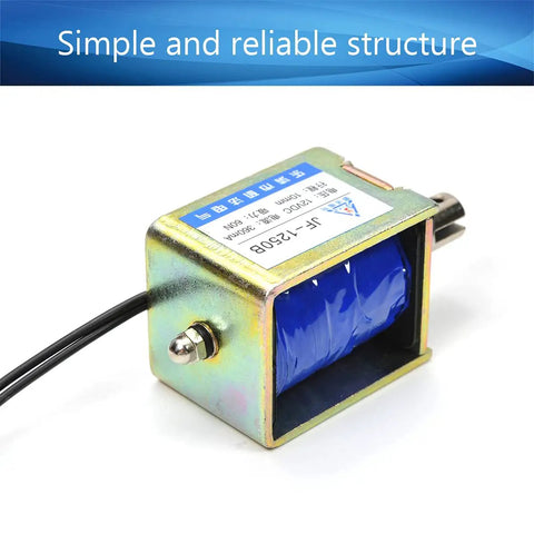 12V 60N Push Pull Solenoid Electromagnet With 10mm Stroke Open Frame Linear Actuator For Precise Mechanical Projects, Beefy 3A Current, Compact 37x41x51mm Frame, JF-1250B-12V close-up