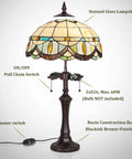 Cream Crystal Tiffany Style Table Lamp With Stained Glass Shade 16x16x24 Inches vintage desk lamp with pull chain switch