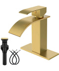 Gold Waterfall Bathroom Faucet With Pop-Up Drain, 304 Stainless Steel Sink Faucet For Single Hole Or 3-Hole Deck Mount, Anti Fingerprint Finish.