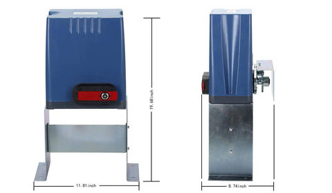 Sliding Gate Opener Kit With Remote Controls And Beefed Up Security Photocell Sensor Heavy Duty Chain Driven AC Motor Front and Side View