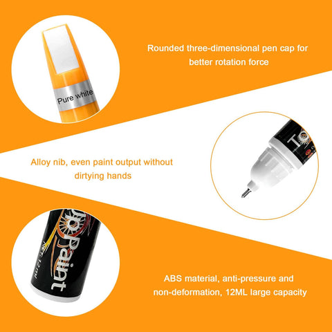 2 In 1 Touch Up Paint Pen For Cars Quick Dry Auto Scratch Remover Precision Metal Tip With Built In Brush Color Accurate White 0.4 Fl Oz Easy Fix For Scratches Chips Dents And Surface Blems, orange cap, alloy nib, ABS material