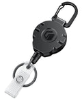 Heavy Duty Retractable Keychain With Carabiner Badge Reel For ID Holder Up To 8 Oz Pro Grade Stainless Steel Spring Coil And 31.5 Inch Steel Wire Rope Lanyard Clip And Key Ring, black casing with white strap and metal carabiner