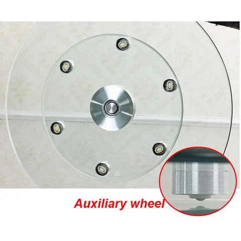 Rotating Lazy Susan Turntable with 360 degree swivel glass top, steel bearing, and auxiliary wheels for kitchen dining room and bar use