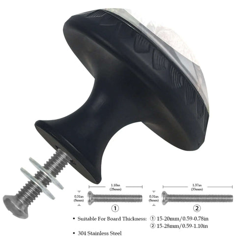 Side view of Crystal Glass Cabinet Knob 4 Pack Round 1.37 Inch Drawer Pull with included screws and size guide, easy install.