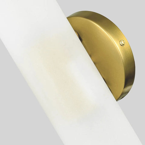 Close-up of frosted glass on Modern Brass Wall Sconces Two Light Cylinders Frosted Glass Vanity Lights with gold brass finish