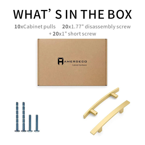 Super Dope Brushed Gold Cabinet Pulls For Kitchen And Bathroom Drawers 3 Inch Hole Centers Smooth Handle Set 10 Pack shown with hardware.