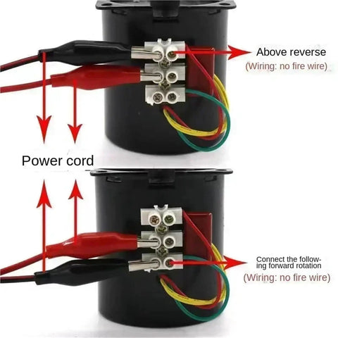 Wiring instructions for Low Speed 28W 220V AC Motor With Reversible Permanent Magnet Synchronous Drive, 68KTYZ, 15 RPM.