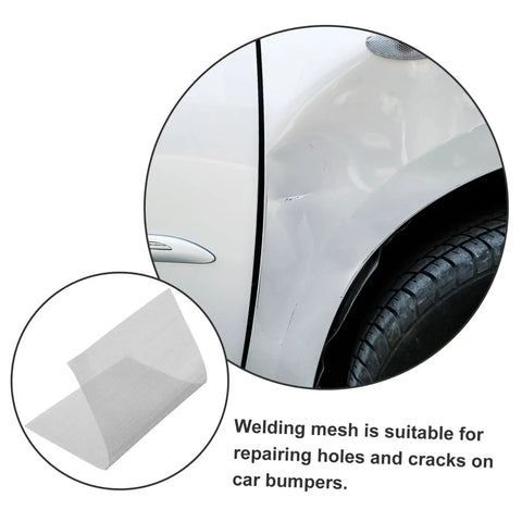 Two Piece Car Bumper Repair Mesh Kit With Stainless Steel Wire Mesh For Fixing Holes And Cracks, displayed with damaged bumper.