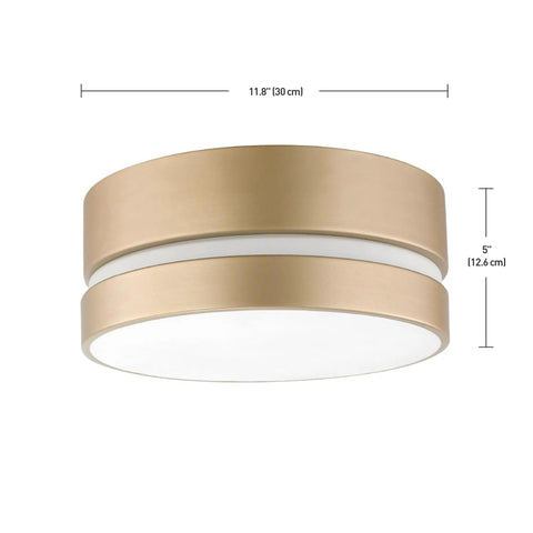 Soft Gold Finish Two Light Flush Mount Ceiling Light With Frosted Glass Shade dimensions illustration