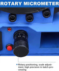 Close-up of rotary micrometer adjustment on Heavy Duty Professional Manual Hydraulic Hose Crimping Tool with Eight Precision Dies.