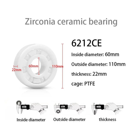 Premium Zirconia Ceramic Bearings For Ridiculously Smooth Rolling And Zero Rust Headaches With Heavy Duty Construction That Totally Slays Steel Components In Every Motor Assembly 60 By 110 By 22 Millimeter showing measurements of inside, outside diameters and thickness.