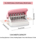 Six Hole Punch For Loose Leaf Paper A4 A5 B5 Portable Handheld Metal Circle Puncher 5 Sheet Capacity Pink Front View