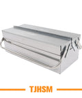 Tough As Nails Two Tier Stainless Steel Toolbox With Three Folding Trays And Rugged Carry Handle 18 Inch compact portable storage toolbox.