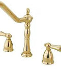 Heritage 8 Inch Centerset Kitchen Faucet in Polished Brass With 360 Degree Swivel Spout and 4-Hole Deck Mount