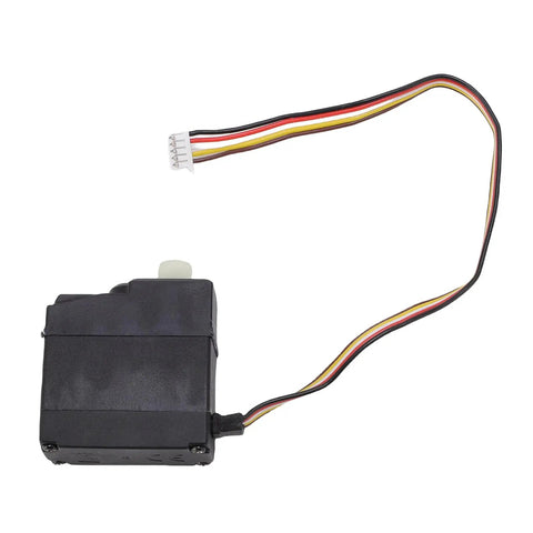 Beefed Up 17G RC Car Servo Motor With Tough Metal And Plastic Gears For A Quick No Fuss Swap Perfect Straight Upgrade For Models 16101 16102 16103 And 18101 Rigs, side view with wires.