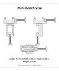 Mini Desktop Vise For Crafts And Jewelry Making, Tiny Bench Clamp For Model Building, detailed diagram showing dimensions.