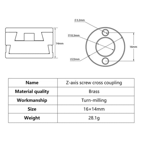 Top Tier Flexible Shaft Coupler 16mm Fits Oldham T8 Z Axis Screw For Hot Bed Reduce Printing Jiggle On 3D Printers And CNC Machines brass cross coupling, 16x14mm