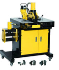 INTBUYING 3 In 1 Electric Hydraulic Busbar Processor Cutter Bender Hole Puncher Tool 20 Ton Force on a rolling cart with attachments.
