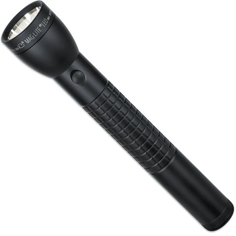 Durable 3 Cell D LED Flashlight ML300LX with efficient power use, water and shock resistant build, black finish, side view