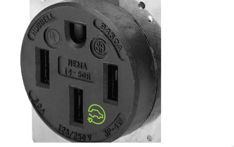 Close-up of 9450A straight blade device receptacle RTP industrial grade 3-pole 4-wire grounding 50A 125/250V 14-50R