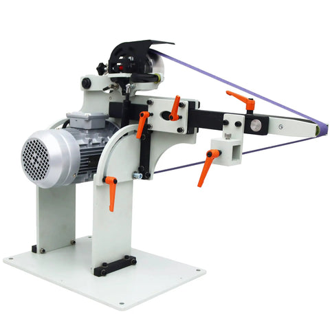 Heavy Duty Variable Speed Belt Sander And Knife Grinder Featuring Wheel Plus Flat Platen Tool Rest For Metal And Wood Polishing 1500W Motor 220V showing motor and adjustable components.