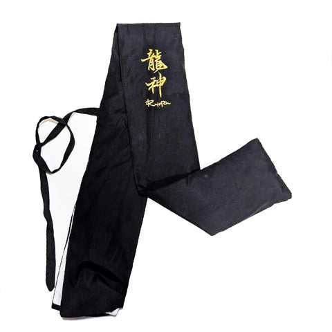 Black sword bag for 30.5 Inch Full Tang Wakizashi Samurai Sword with gold embroidery.