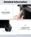 Close-up of Compact Mini Table Saw For DIYers showing power switch and support feet for stability and safety.