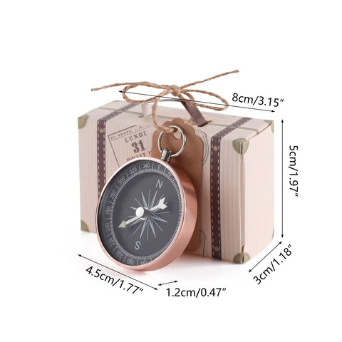 50 Pack Candy Boxes With Compass Gift Sets for Weddings Parties Valentines Day, rose gold finish shown, gift box dimensions