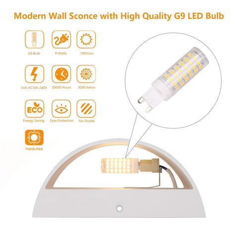Aluminum Modern Indoor LED Wall Sconce Up And Down Mount Light For Living Room Bedroom Hallway Corridor Warm White 3000K G9 Bulbs Included